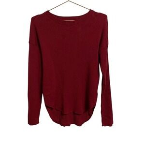 Express Burgundy Ribbed Knit High-Low Crew Neck Sweater Woman's Medium NEW